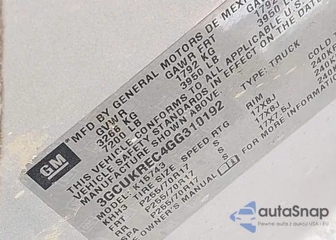 2016 Chevrolet Silverado 1500 1Lt из США, поврежденный, VIN 3GCUKREC4GG310192